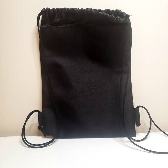 Disney Mickey Mouse Head Silhouette Drawstring Bag Black Silver Gold Nylon - Picture 2 of 5